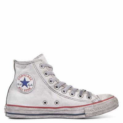 Converse Chuck Taylor All Star Vintage Leather - Naisten Matalavartiset Tennarit - Valkoinen/Harmaat